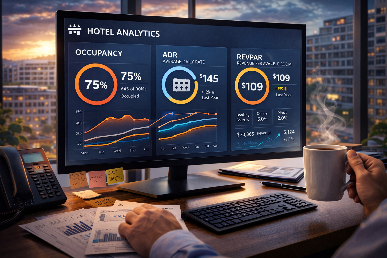 Otel gelir yönetimi paneli: doluluk, ADR ve RevPAR ile 2026 yaz sezonu fiyatlama analizi